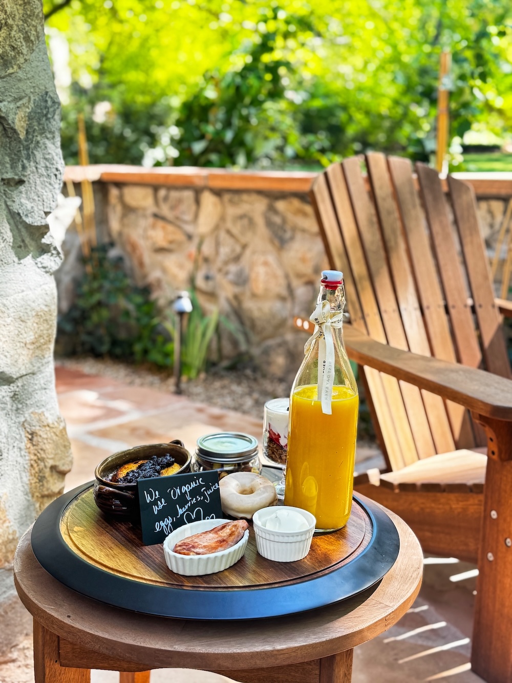 Complimentary organic breakfast served on your private patio